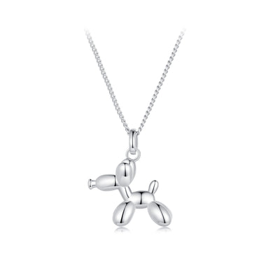 925 Sterling Silver Simple Cute Balloon Dog Pendant with Necklace
