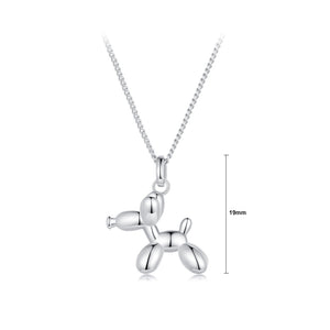 925 Sterling Silver Simple Cute Balloon Dog Pendant with Necklace