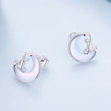 Load image into Gallery viewer, 925 Sterling Silver Simple Cute Moon Cat Stud Earrings