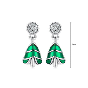925 Sterling Silver Simple Cute Enamel Christmas Tree Stud Earrings with Cubic Zirconia