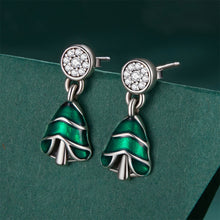 Load image into Gallery viewer, 925 Sterling Silver Simple Cute Enamel Christmas Tree Stud Earrings with Cubic Zirconia