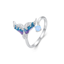 Load image into Gallery viewer, 925 Sterling Silver Fashion Simple Enamel Mermaid Tail Adjustable Open Ring with Cubic Zirconia