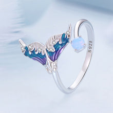 Load image into Gallery viewer, 925 Sterling Silver Fashion Simple Enamel Mermaid Tail Adjustable Open Ring with Cubic Zirconia