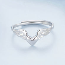 Load image into Gallery viewer, 925 Sterling Silver Fashion Simple Heart Shape Angel Wings Adjustable Ring