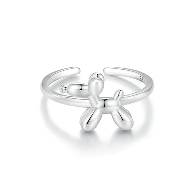 925 Sterling Silver Simple Cute Balloon Dog Adjustable Open Ring