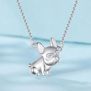 925 Sterling Silver Simple Cute Bulldog Pendant with Necklace