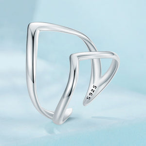 925 Sterling Silver Simple and Personalized Double-layer Heart-shaped Adjustable Open Ring