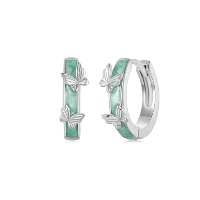 925 Sterling Silver Fashion Simple Butterfly Enamel Green Geometric Circle Earrings