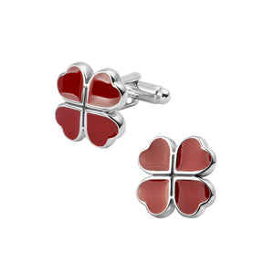 Fashion and Simple Enamel Red Four-leafed Clover Cufflinks
