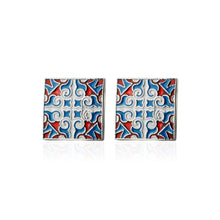 Load image into Gallery viewer, Fashion Vintage Enamel Blue Pattern Geometric Square Cufflinks
