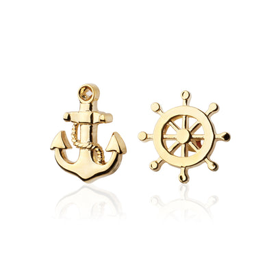 Fashion and Personality Plated Gold Anchor and Rudder Asymmetrical Cufflinks