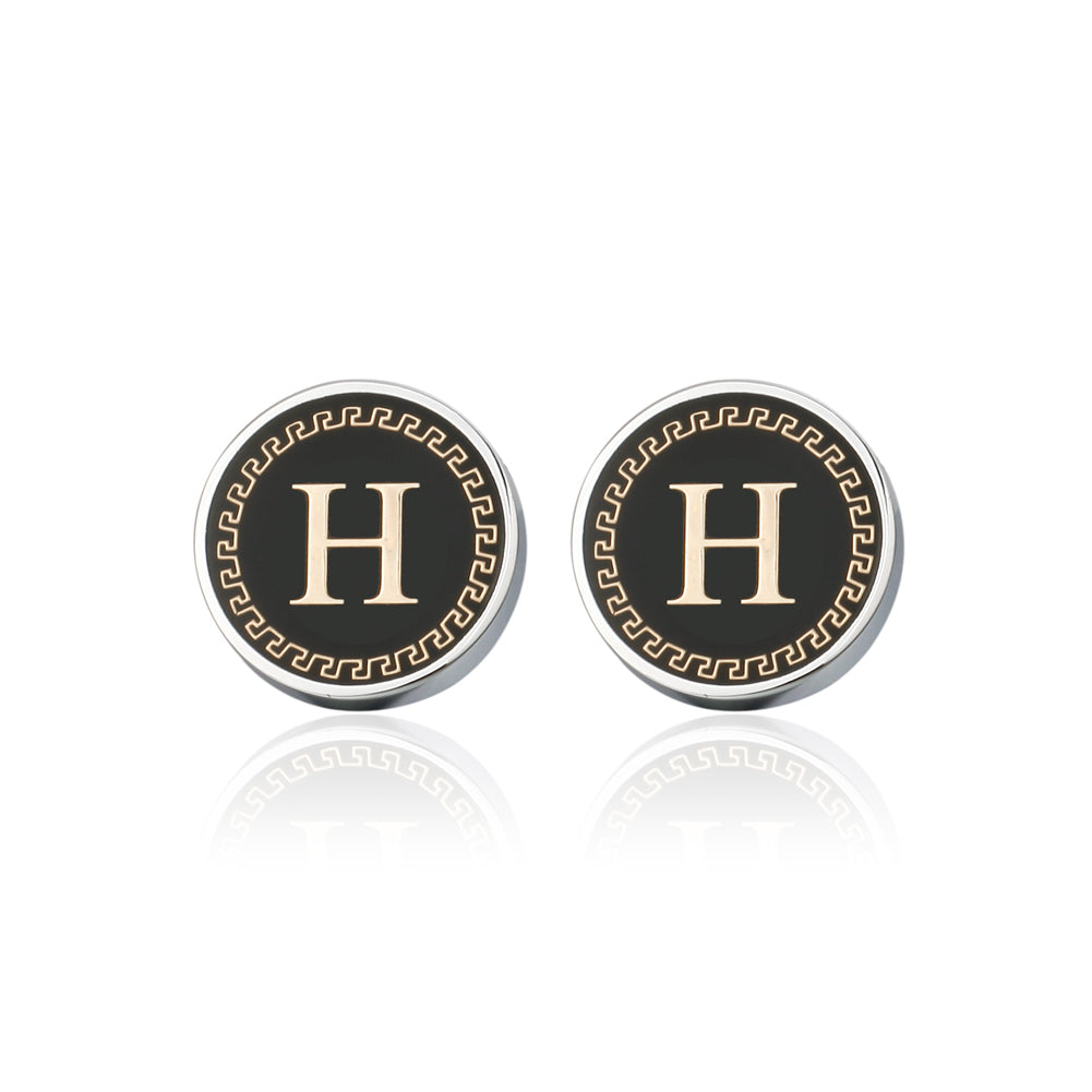 Fashion and Simple Golden Alphabet H Geometric Round Cufflinks