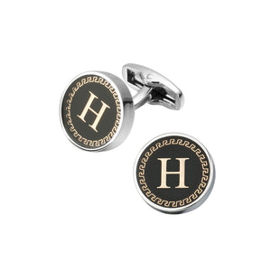 Fashion and Simple Golden Alphabet H Geometric Round Cufflinks