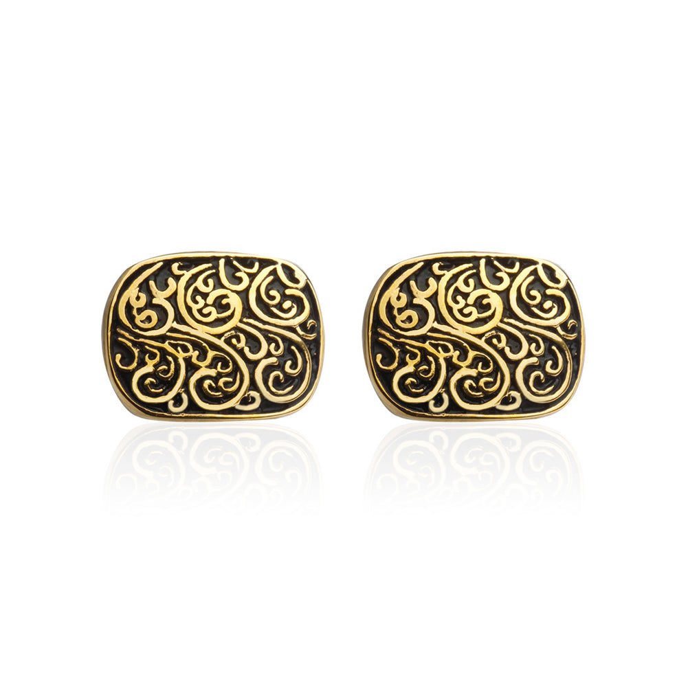 Simple Vintage Plated Gold Pattern Geometric Square Cufflinks