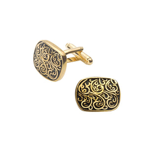 Simple Vintage Plated Gold Pattern Geometric Square Cufflinks