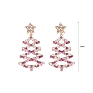 Fashion and Creative Plated Gold Hollow Christmas Tree Stud Earrings with Purple Cubic Zirconia