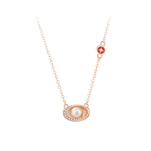 925 Sterling Silver Plated Rose Gold Fashion Vintage Ingot Imitation Pearl Pendant with Cubic Zirconia and Necklace