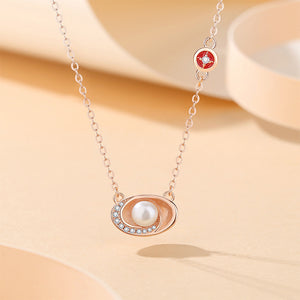 925 Sterling Silver Plated Rose Gold Fashion Vintage Ingot Imitation Pearl Pendant with Cubic Zirconia and Necklace