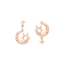 Load image into Gallery viewer, 925 Sterling Silver Plated Rose Gold Fashion Creative Moon Dragon Moonstone Earrings with Cubic Zirconia