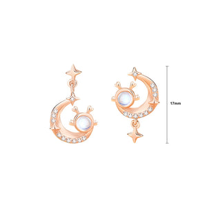 925 Sterling Silver Plated Rose Gold Fashion Creative Moon Dragon Moonstone Earrings with Cubic Zirconia