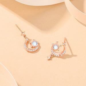 925 Sterling Silver Plated Rose Gold Fashion Creative Moon Dragon Moonstone Earrings with Cubic Zirconia