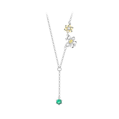 925 Sterling Silver Fashion Temperament Flower Tassel Necklace with Cubic Zirconia