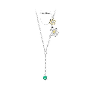 925 Sterling Silver Fashion Temperament Flower Tassel Necklace with Cubic Zirconia