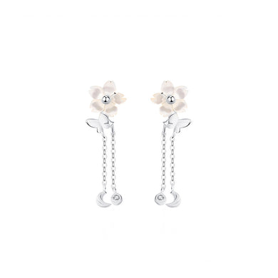 925 Sterling Silver Fashion Simple Flower Butterfly Tassel Earrings with Cubic Zirconia