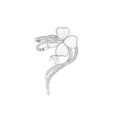 Fashion and Elegant Four-leafed Clover Ribbon Imitation Pearl Brooch with Cubic Zirconia