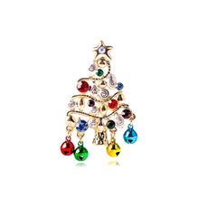 Load image into Gallery viewer, Fashion and Creative Plated Gold Christmas Tree Bell Brooch with Cubic Zirconia