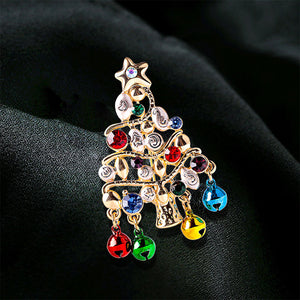 Fashion and Creative Plated Gold Christmas Tree Bell Brooch with Cubic Zirconia