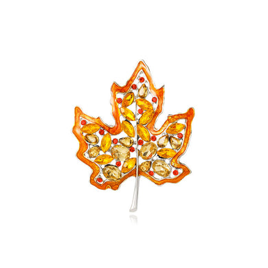 Fashion and Elegant Hollow Maple Leaf Brooch with Yellow Cubic Zirconia