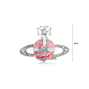 Fashion and Creative Enamel Pink Planet Brooch with Cubic Zirconia