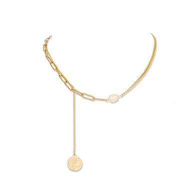 Fashion Personalized Plated Gold Geometric Imitation Pearl Chain Tassel Necklace