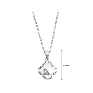 925 Sterling Silver Fashion Temperament  Ginkgo Four-leafed Clover White Mother-of-pearl Pendant with Necklace