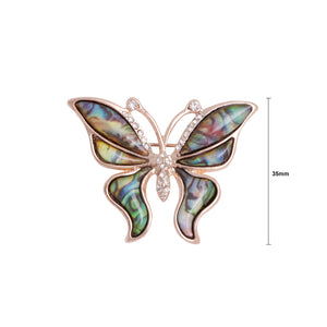 Fashion and Elegant Plated Gold Butterfly Colorful Shell Brooch with Cubic Zirconia