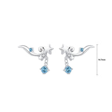 Load image into Gallery viewer, 925 Sterling Silver Fashion Simple Star Line Stud Earrings with Blue Cubic Zirconia