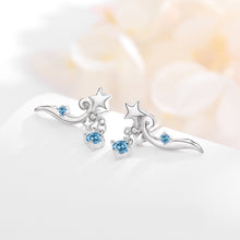 Load image into Gallery viewer, 925 Sterling Silver Fashion Simple Star Line Stud Earrings with Blue Cubic Zirconia