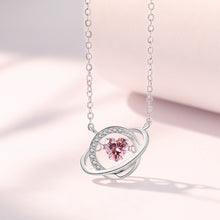 Load image into Gallery viewer, 925 Sterling Silver Fashion and Creative Heart-shaped Planet Pendant with Pink Cubic Zirconia and Necklace