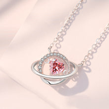 Load image into Gallery viewer, 925 Sterling Silver Fashion and Creative Heart-shaped Planet Pendant with Pink Cubic Zirconia and Necklace