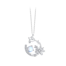 Load image into Gallery viewer, 925 Sterling Silver Fashion and Elegant Tulip Flower Moonstone Pendant with Cubic Zirconia and Necklace