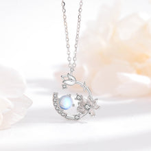Load image into Gallery viewer, 925 Sterling Silver Fashion and Elegant Tulip Flower Moonstone Pendant with Cubic Zirconia and Necklace