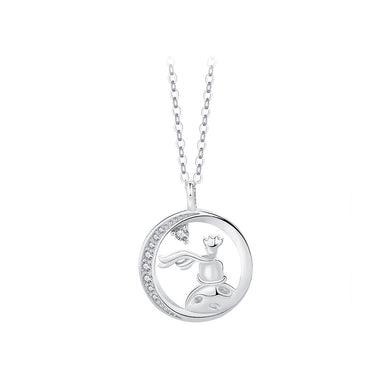 925 Sterling Silver Fashion and Creative Little Prince Pendant with Cubic Zirconia and Necklace