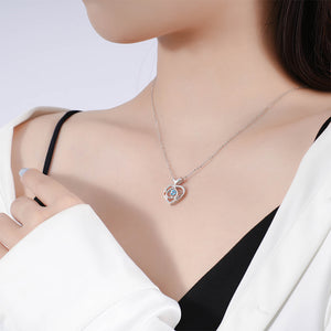 925 Sterling Silver Fashion and Cute Hollow Fish Tail Heart-shaped Pendant with Blue Cubic Zirconia and Necklace