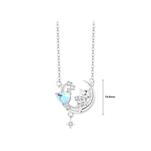 Load image into Gallery viewer, 925 Sterling Silver Fashion Cute Cat Moon Moonstone Pendant with Cubic Zirconia and Necklace