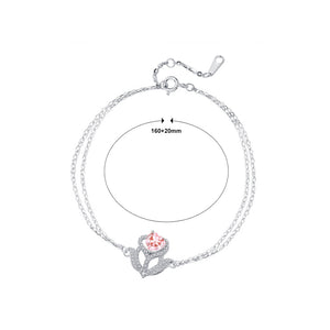 925 Sterling Silver Fashion Simple Tulip Double Layer Bracelet with Cubic Zirconia
