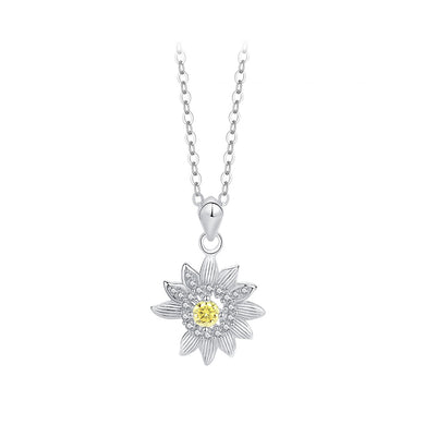 925 Sterling Silver Fashion and Simple Sunflower Pendant with Cubic Zirconia and Necklace