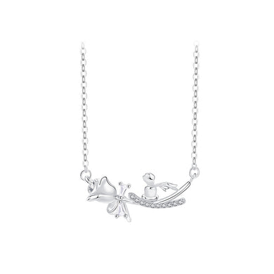 925 Sterling Silver Fashion and Creative Little Prince Rose Pendant with Cubic Zirconia and Necklace