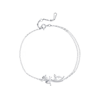 925 Sterling Silver Fashion and Creative Little Prince Rose Double Layer Bracelet with Cubic Zirconia
