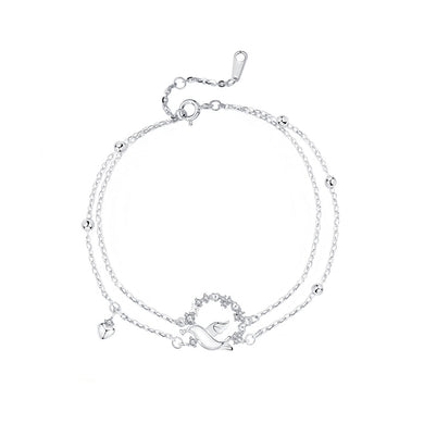 925 Sterling Silver Fashion Simple Bird Circle Double Layer Bracelet with Cubic Zirconia